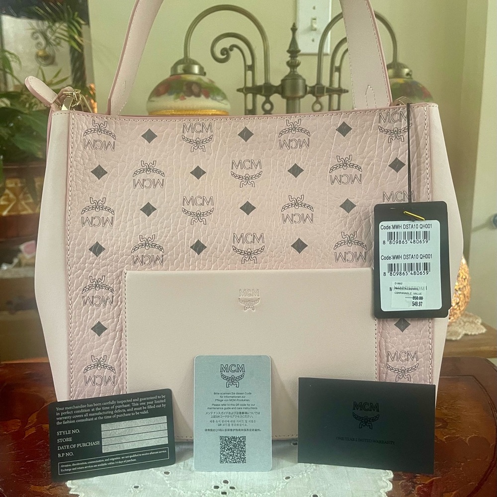 MCM Pink Medium Aren VI Leather Hobo Bag.